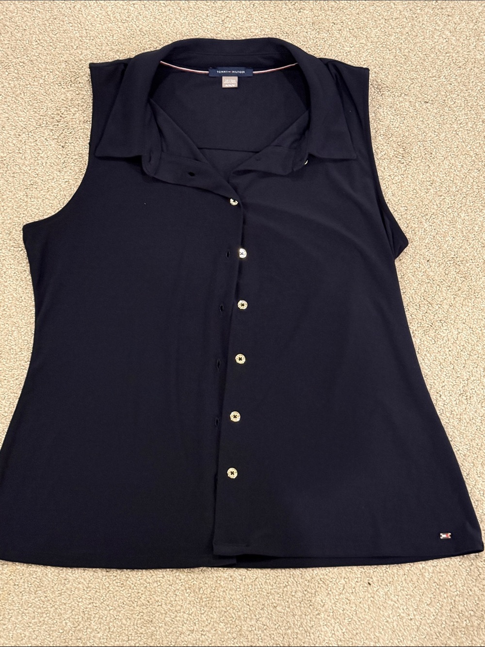 Tommy Hilfiger Sleeveless Button-Down Polo Top - Black